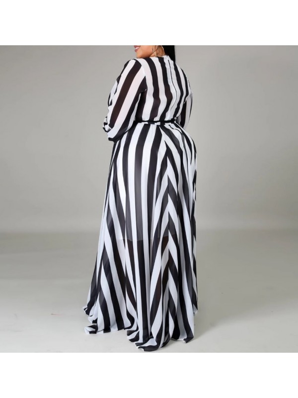 Vestito Donna Lungo a Righe Taglie Grandi Woman Oversize Maxi Dress OS120013B- f5